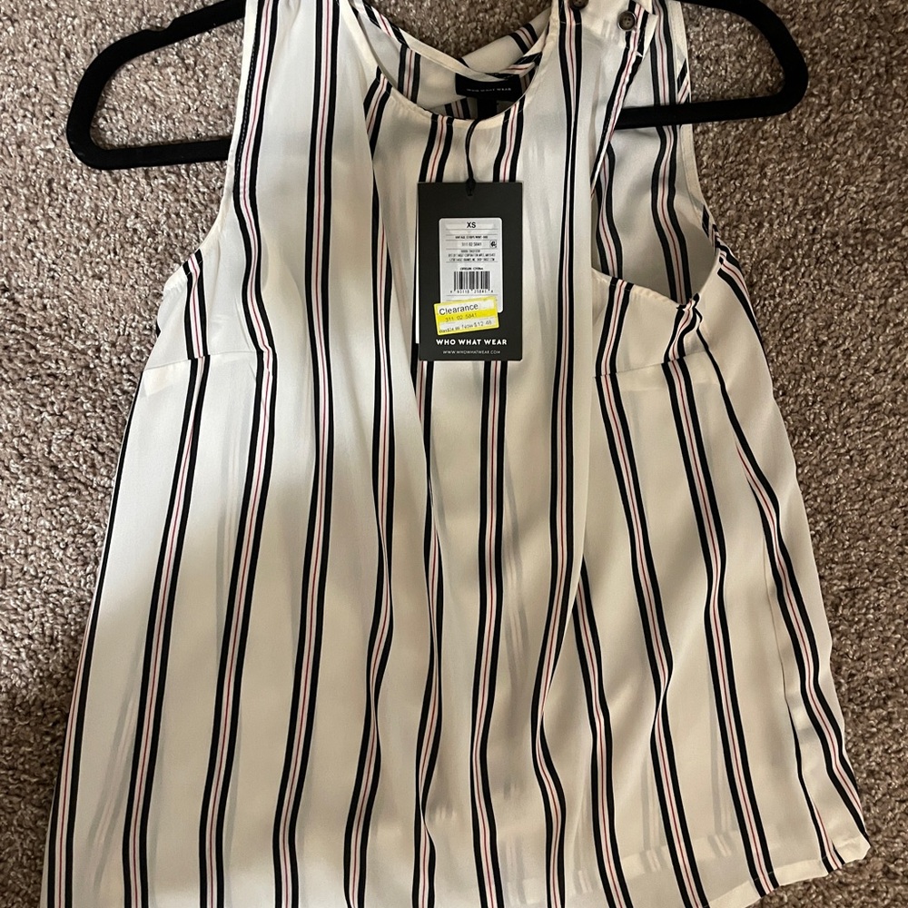 Who What Wear Black and White Striped Blouse